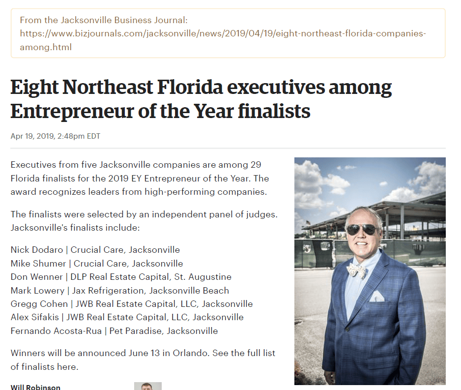 JWB Selected as a Finalist for the 2019 Entrepreneur of the Year 2019 EOY - JWB Selected as a Finalist for the 2019 Entrepreneur of the Year
