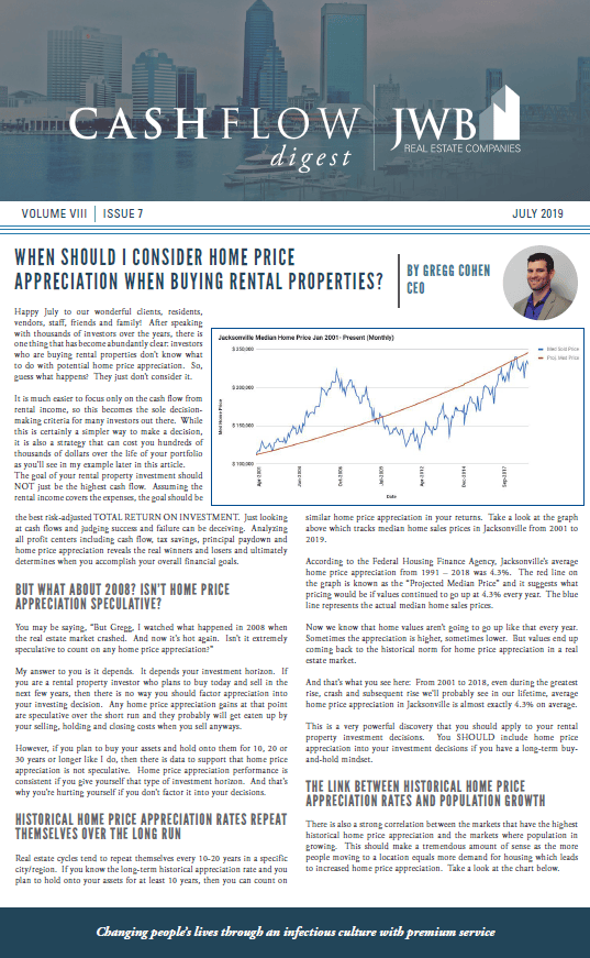 July Newsletter - JWB Cash Flow Digest - July 2019